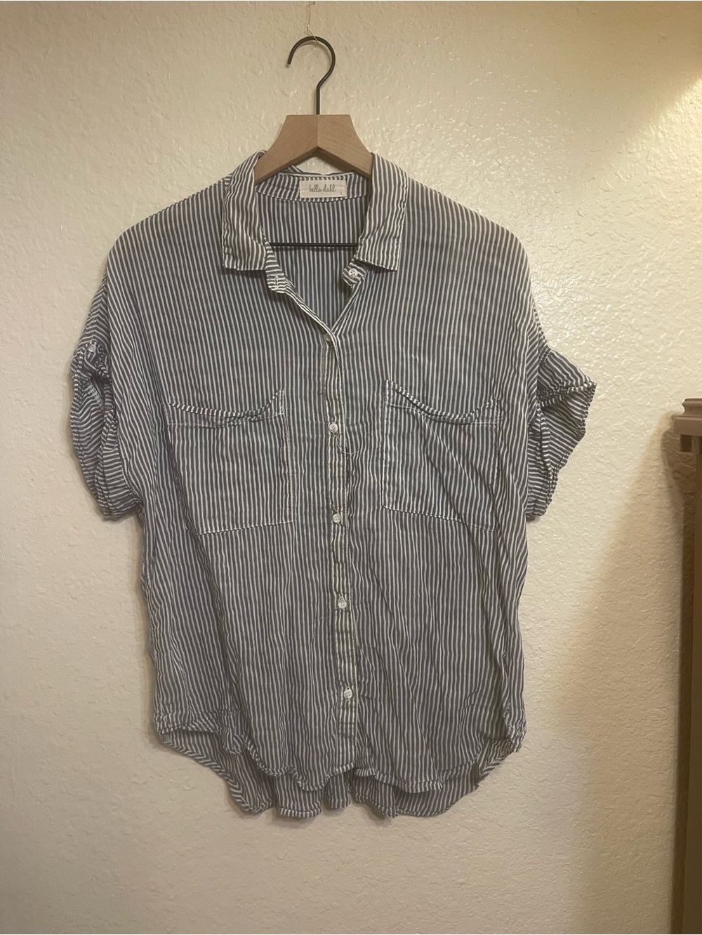 Bella Dahl Blue & White Striped Short Sleeve Button-Up Shirt